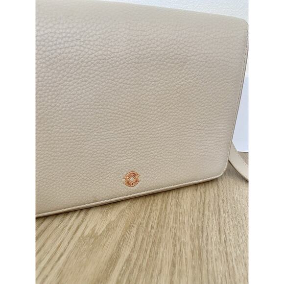 Dagne Dover Andra Pebbled Leather Neutral Crossbody Bone Shoulder Bag Medium - Picture 12 of 15